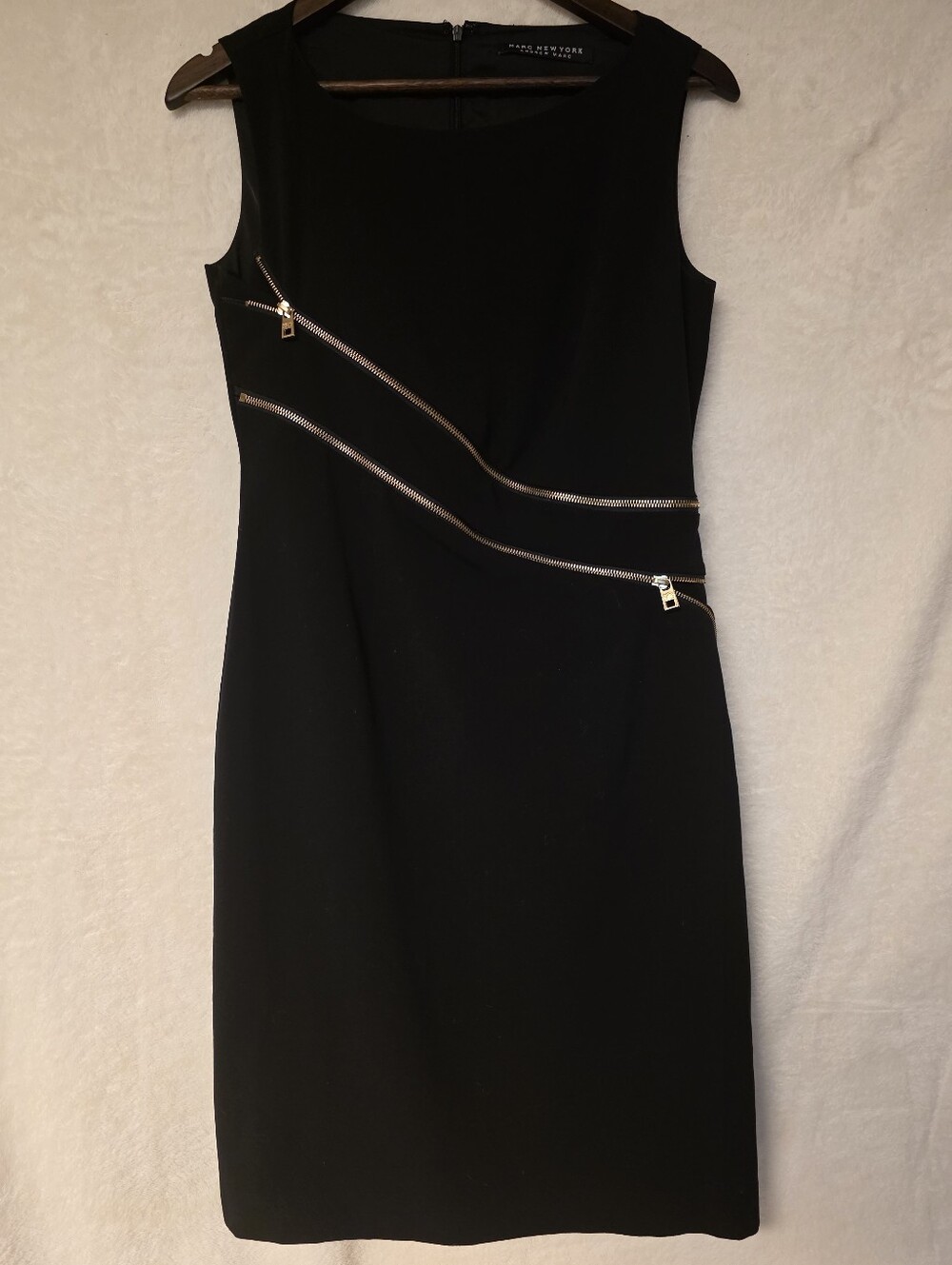 Andrew Marc Sleeveless Zip-up Black Sheath Dress with Gold Zip Accents -Size 2-